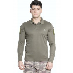 Unisex Haki Uzun Kollu Yakalı Sweatshirt