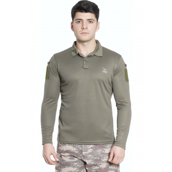 Unisex Haki Uzun Kollu Yakalı Sweatshirt