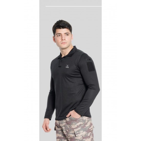 Unisex Siyah Uzun Kollu Yakalı Sweatshirt